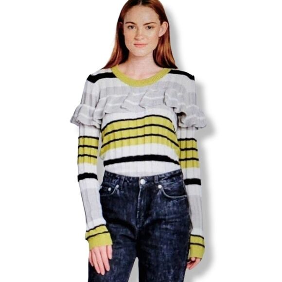 En Saison Nwt striped ruffle long sleeve sweater size Medium - Picture 1 of 7